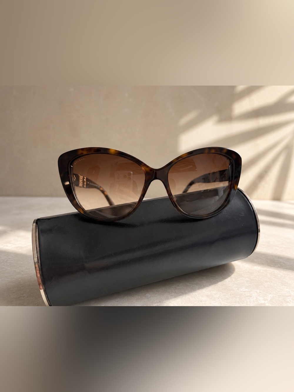 Bulgari Brown Tortoiseshell Cat-Eye Sunglasses